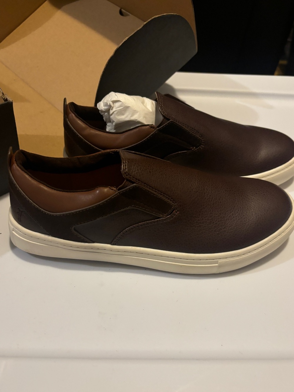 Frye Mark Gore Brown Leather Slip On Sneakers Youth US 3 EU 34